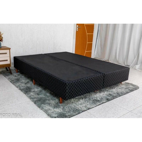 Box Queen Madrid Euro Preto + Colcho Queen Airtech Springpocket 158x198x62 Ortobom