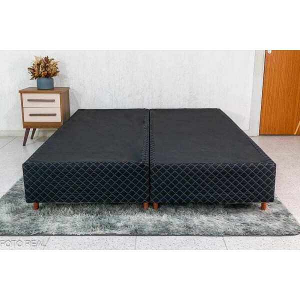 Box Queen Madrid Euro Preto + Colcho Queen Airtech Springpocket 158x198x62 Ortobom