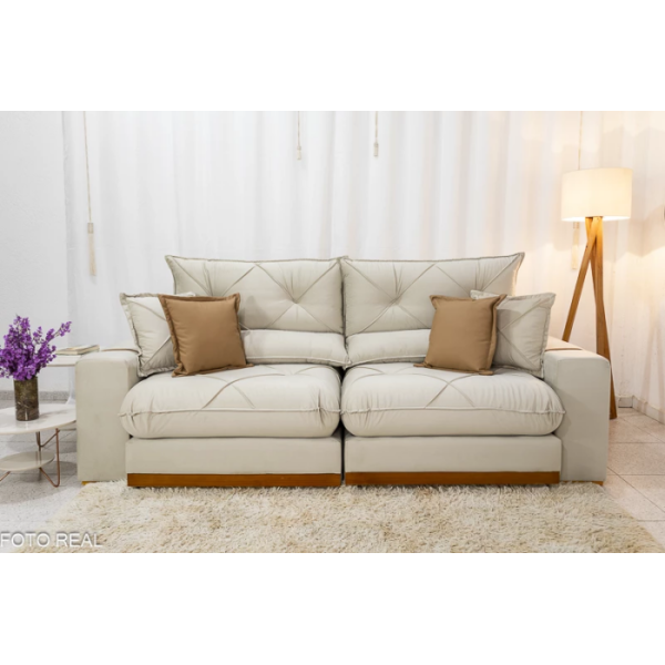 Sof Retrtil Reclinvel Gran Bello 2.00m Veludo Bege Escuro - Molas Ensacadas Pocket