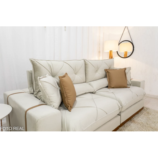 Sof Retrtil Reclinvel Gran Bello 2.00m Veludo Bege Escuro - Molas Ensacadas Pocket