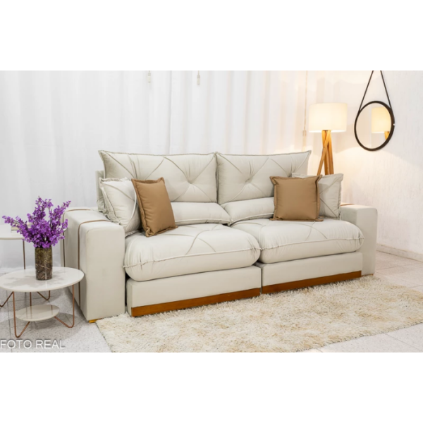 Sof Retrtil Reclinvel Gran Bello 2.00m Veludo Bege Escuro - Molas Ensacadas Pocket