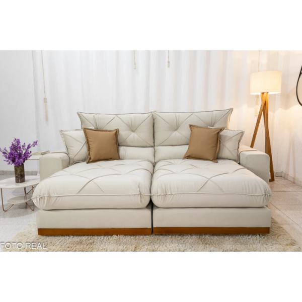 Sof Retrtil Reclinvel Gran Bello 2.00m Veludo Bege Escuro - Molas Ensacadas Pocket