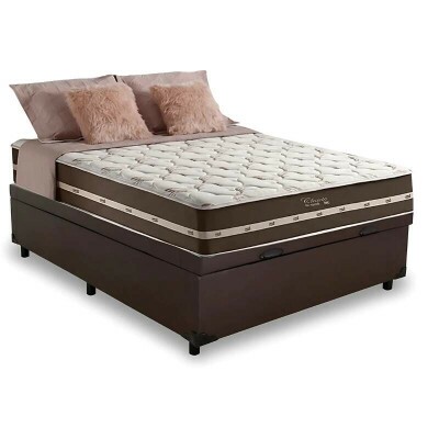 Box Ba Casal Eli Korino Marrom Blindado + Colcho Casal Classic Marrom Molas Superlastic 138x188x64 Anjos | Suporta at 260kg