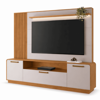 Home Apego Cinamomo-Off C/Lumin�ria LED e Detalhe Ripado TV at� 65