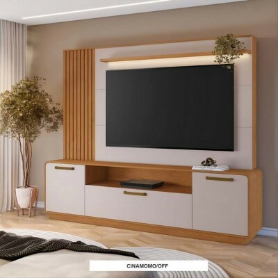 Home Apego Cinamomo-Off C/Lumin�ria LED e Detalhe Ripado TV at� 65