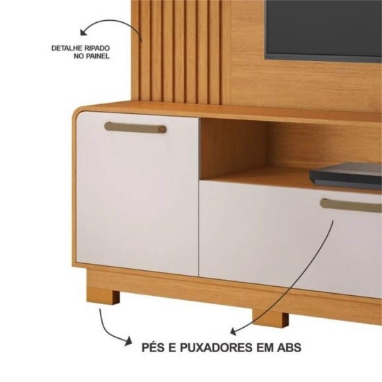 Home 2,00m Apego Cinamomo/Off com Detalhe Ripado e LED para TV at� 65\" - JCM