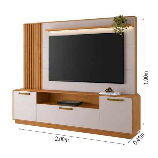 Home 2,00m Apego Cinamomo/Off com Detalhe Ripado e LED para TV at� 65\" - JCM