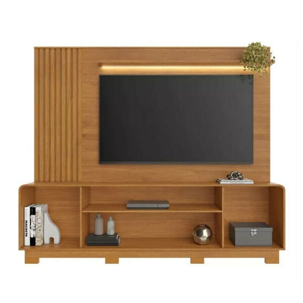 Home Apego Cinamomo/Off C/ Luminria LED e Detalhe Ripado TV at 65 Polegadas Larg. 2.00m - JCM