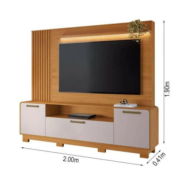 Home Apego Cinamomo/Off C/ Luminria LED e Detalhe Ripado TV at 65 Polegadas Larg. 2.00m - JCM