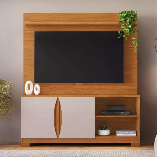 Home 1,36m Uni�o Candian Cinamomo/Off com Detalhe Ripado para TV at� 56\" - JCM