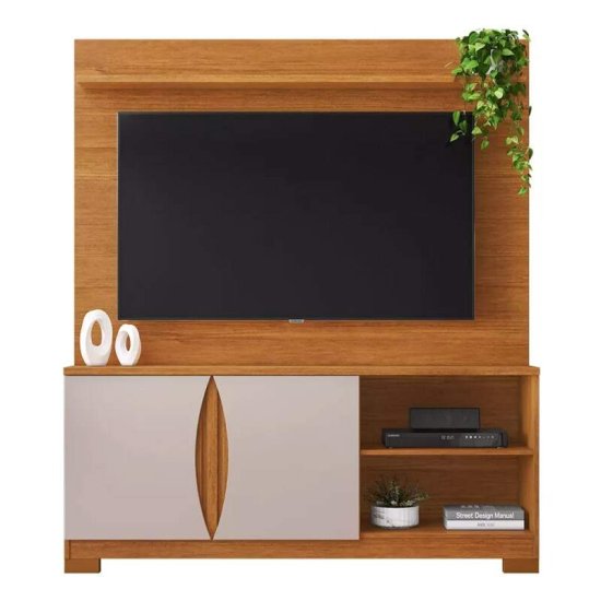 Home 1,36m Uni�o Candian Cinamomo/Off com Detalhe Ripado para TV at� 56\" - JCM