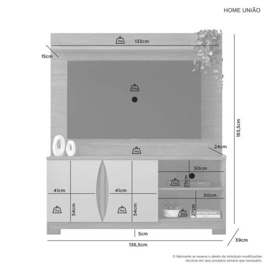 Home 1,36m Uni�o Candian Cinamomo/Off com Detalhe Ripado para TV at� 56\" - JCM