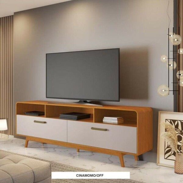 Rack Bancada Cristal Candian Cinamomo/Off TV at 70 Polegadas Larg. 2.00m - JCM