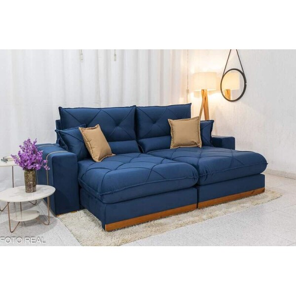 Sof Retrtil Reclinvel Gran Bello 2.00m Veludo Azul - Molas Ensacadas