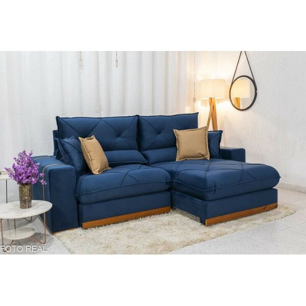 Sof Retrtil Reclinvel Gran Bello 2.00m Veludo Azul - Molas Ensacadas