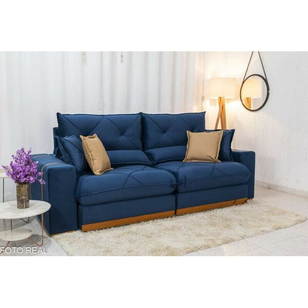Sof Retrtil Reclinvel Gran Bello 2.00m Veludo Azul - Molas Ensacadas