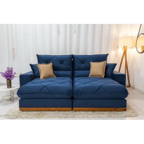 Sof Retrtil Reclinvel Gran Bello 2.00m Veludo Azul - Molas Ensacadas