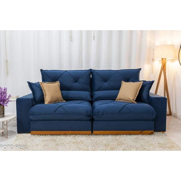 Sof Retrtil Reclinvel Gran Bello 2.00m Veludo Azul - Molas Ensacadas