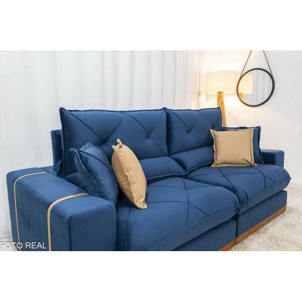 Sof Retrtil Reclinvel Gran Bello 2.00m Veludo Azul - Molas Ensacadas