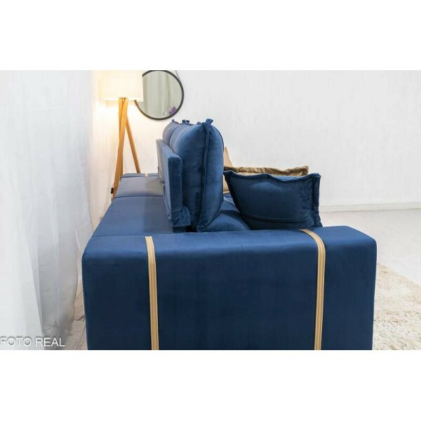 Sof Retrtil Reclinvel Gran Bello 2.00m Veludo Azul - Molas Ensacadas