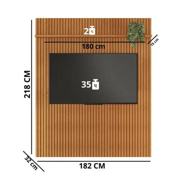 Rack Sereno Larg. 1.68m Cinamomo Ripado + Painel Riso Larg. 1.82m Cinamomo Ripado para TV at 65\\\" - JCM
