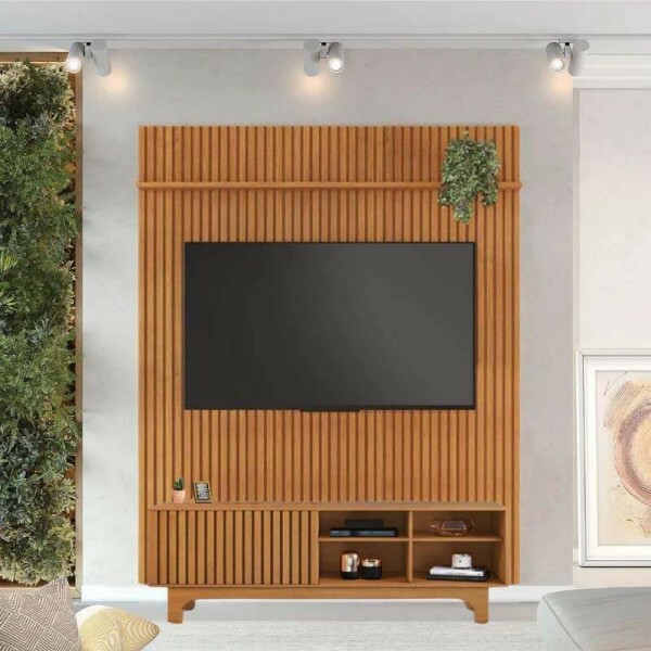 Rack Sereno Larg. 1.68m Cinamomo Ripado + Painel Riso Larg. 1.82m Cinamomo Ripado para TV at 65\\\" - JCM