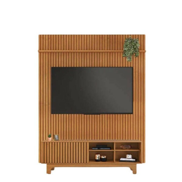 Rack Sereno Larg. 1.68m Cinamomo Ripado + Painel Riso Larg. 1.82m Cinamomo Ripado para TV at 65\\\" - JCM