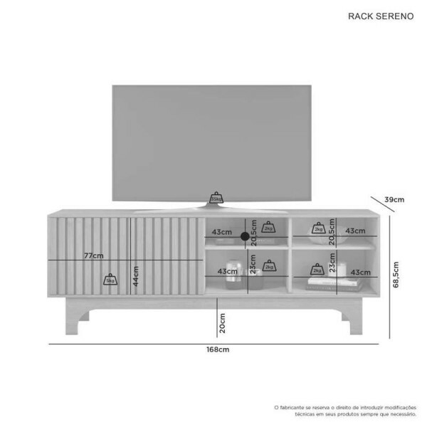 Rack Sereno Larg. 1.68m Cinamomo Ripado + Painel Riso Larg. 1.82m Cinamomo Ripado para TV at 65\\\" - JCM