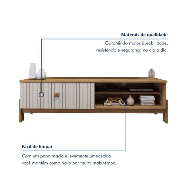 Rack Bancada Ouro Preto Cinamomo/Off com Detalhe Frisado TV at 65 Polegadas Larg. 1.64m - Valdemveis