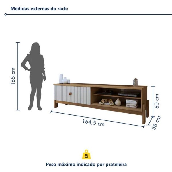 Rack Bancada Ouro Preto Cinamomo/Off com Detalhe Frisado TV at 65 Polegadas Larg. 1.64m - Valdemveis