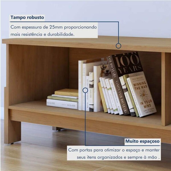 Rack Bancada Ouro Preto Cinamomo/Off com Detalhe Frisado TV at 65 Polegadas Larg. 1.64m - Valdemveis