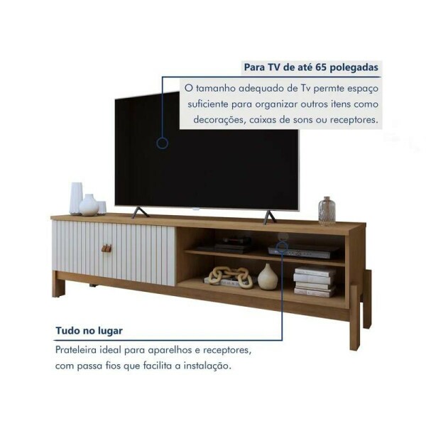 Rack Bancada Ouro Preto Cinamomo/Off com Detalhe Frisado TV at 65 Polegadas Larg. 1.64m - Valdemveis