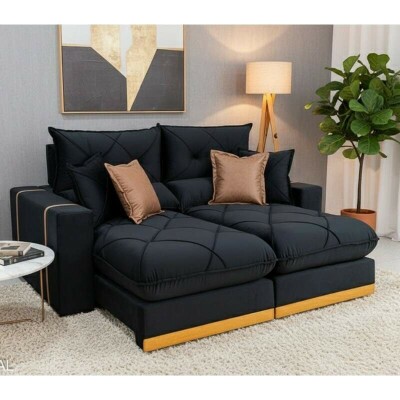 Sof Retrtil Reclinvel Gran Bello 2.00m Veludo Preto - Molas Ensacadas