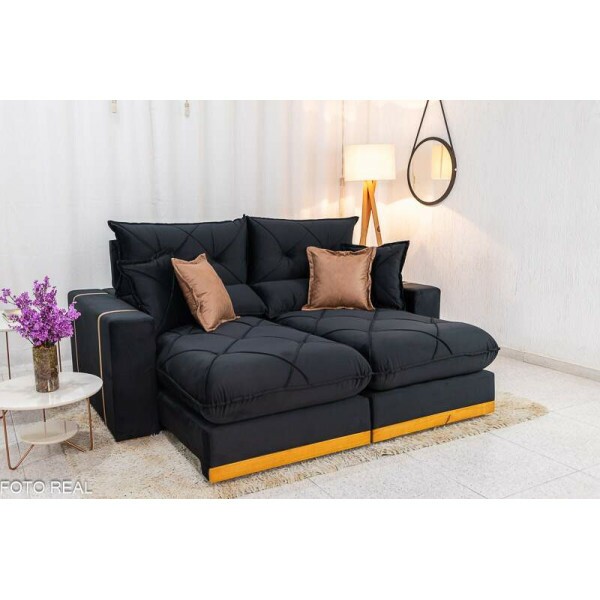Sof Retrtil Reclinvel Gran Bello 2.00m Veludo Preto - Molas Ensacadas
