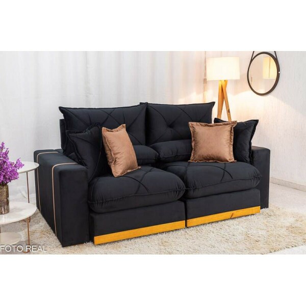 Sof Retrtil Reclinvel Gran Bello 2.00m Veludo Preto - Molas Ensacadas