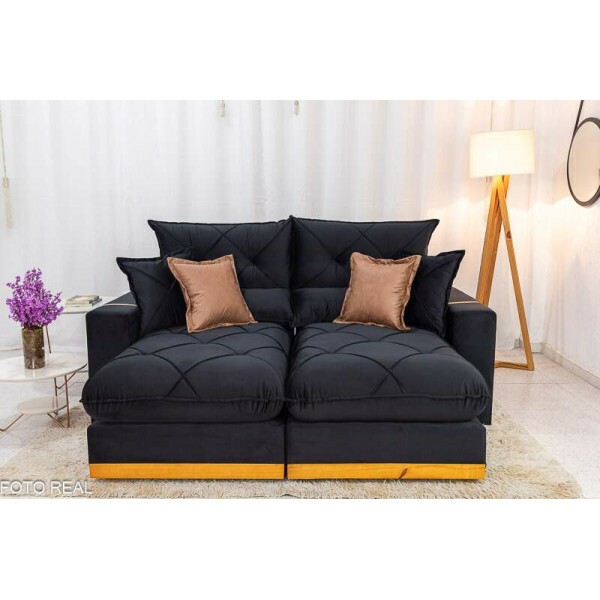 Sof Retrtil Reclinvel Gran Bello 2.00m Veludo Preto - Molas Ensacadas