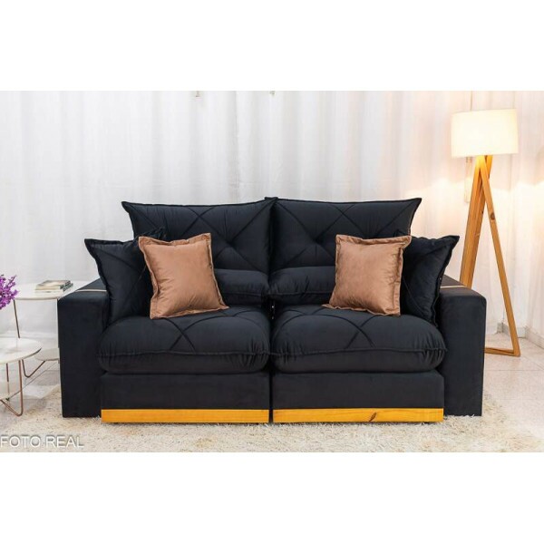 Sof Retrtil Reclinvel Gran Bello 2.00m Veludo Preto - Molas Ensacadas