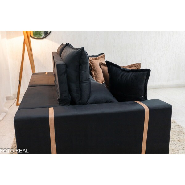 Sof Retrtil Reclinvel Gran Bello 2.00m Veludo Preto - Molas Ensacadas