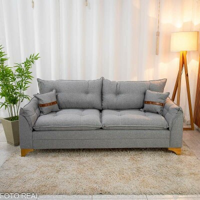 Sof 3 Lugares Creta Linho Cinza 27 Larg. 2.00m - Molas bonnel