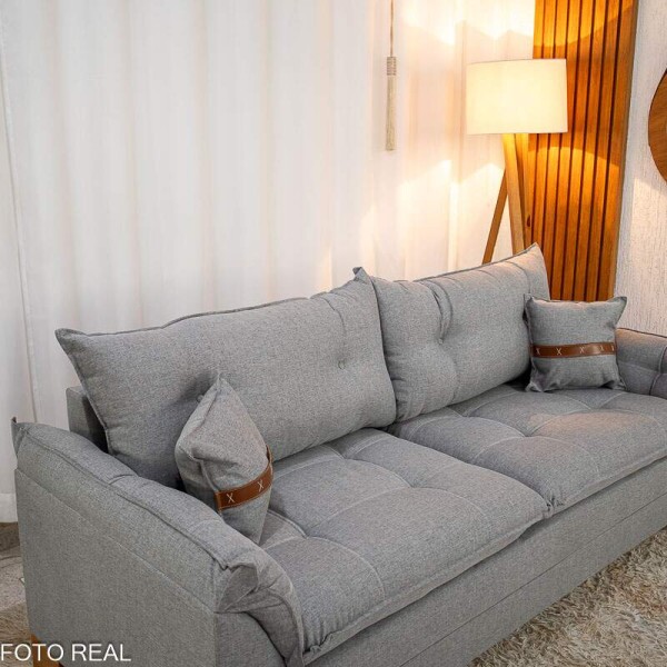 Sof 3 Lugares Creta Linho Cinza 27 Larg. 2.00m - Molas bonnel