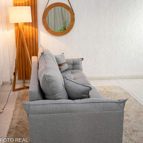 Sof 3 Lugares Creta Linho Cinza 27 Larg. 2.00m - Molas bonnel