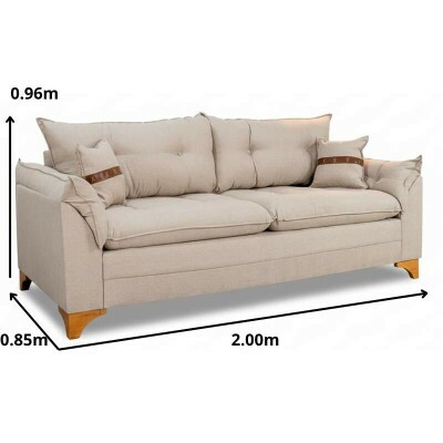 Sof� 3 Lugares Creta Linho Bege 24 Larg. 2.00m - Molas bonnel