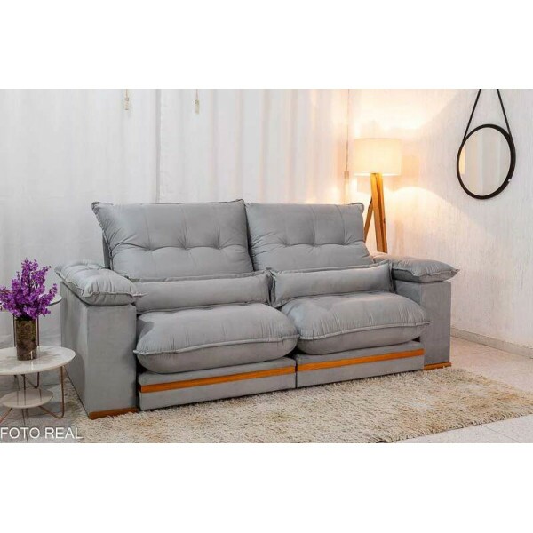 Sof Retrtil Reclinvel Ibis 2.50m Veludo Prata 823 - D33 e Molas Ensacadas
