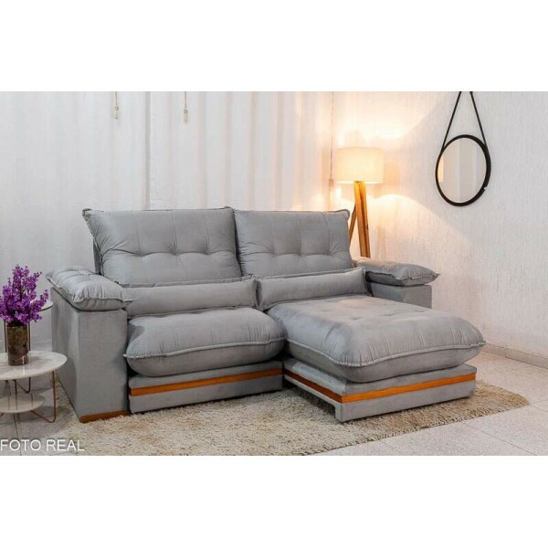 Sof Retrtil Reclinvel Ibis 2.50m Veludo Prata 823 - D33 e Molas Ensacadas