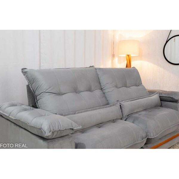 Sof Retrtil Reclinvel Ibis 2.50m Veludo Prata 823 - D33 e Molas Ensacadas