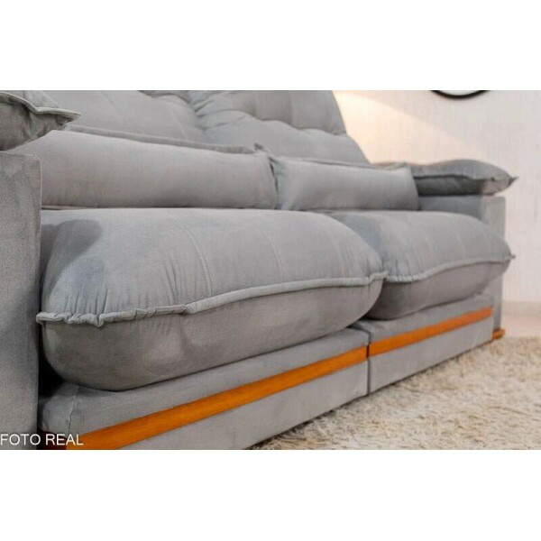 Sof Retrtil Reclinvel Ibis 2.50m Veludo Prata 823 - D33 e Molas Ensacadas