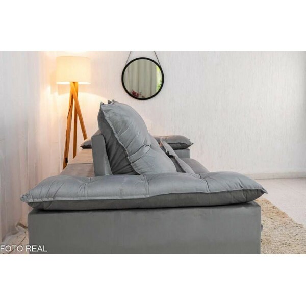 Sof Retrtil Reclinvel Ibis 2.50m Veludo Prata 823 - D33 e Molas Ensacadas