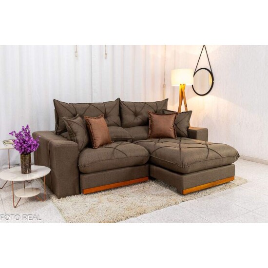 Sof Retrtil Reclinvel Gran Bello 2.50m Linho Marrom - Molas Ensacadas Pocket