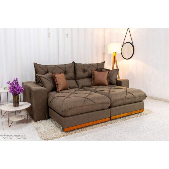 Sof Retrtil Reclinvel Gran Bello 2.50m Linho Marrom - Molas Ensacadas Pocket