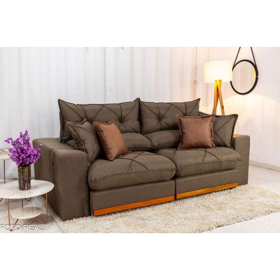Sof Retrtil Reclinvel Gran Bello 2.50m Linho Marrom - Molas Ensacadas Pocket